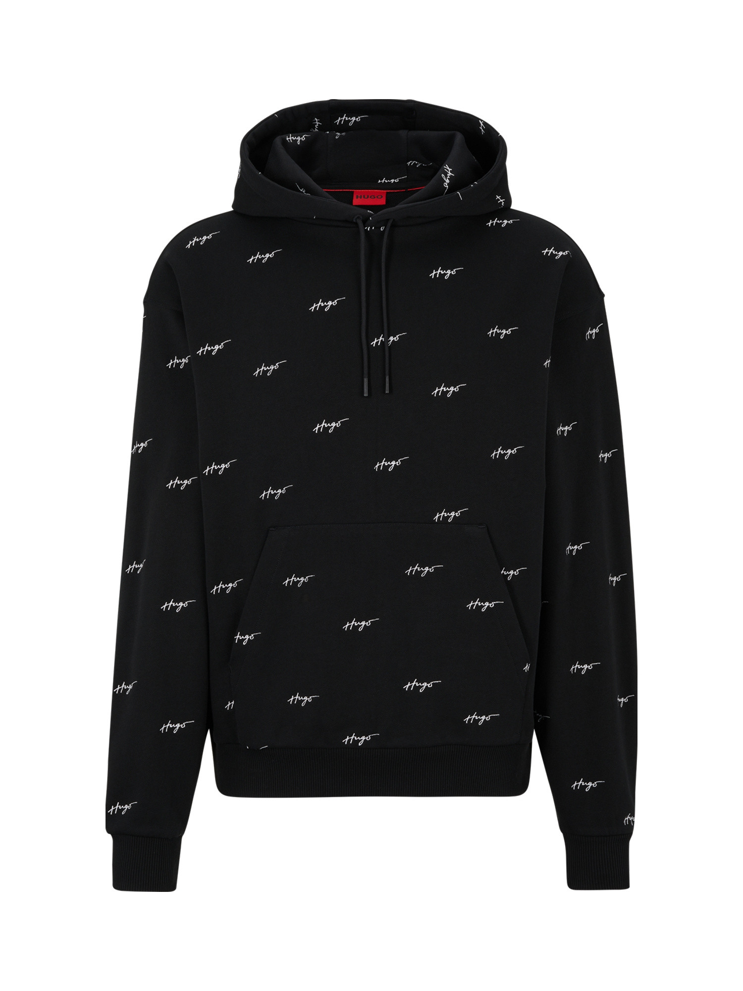 Hugo - Cotton hoodie with all over logo, Black, large image number 0