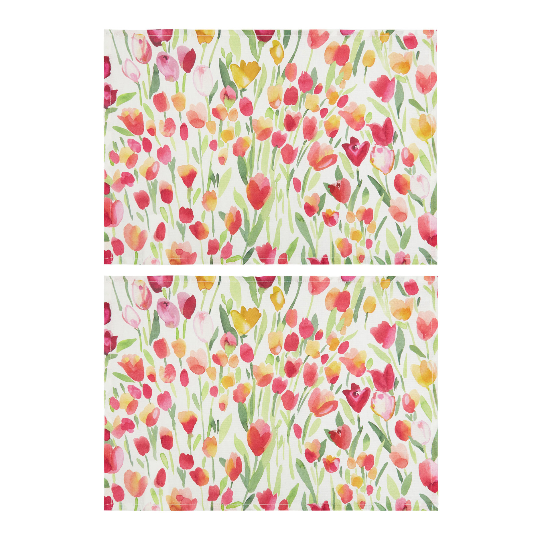 Set 2 tovagliette panama di cotone stampa tulipani, Multicolor, large image number 0