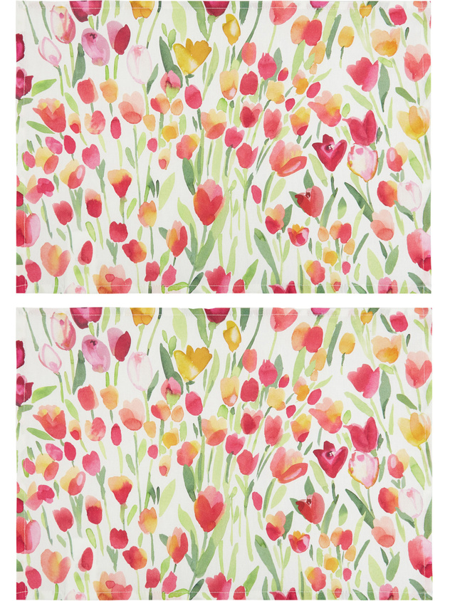 Set of 2 panama placemats in cotton with tulip print