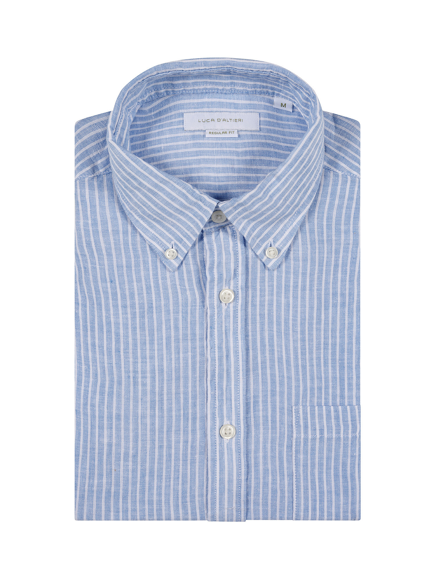 Camicia regular fit a righe in lino, Azzurro, large image number 2