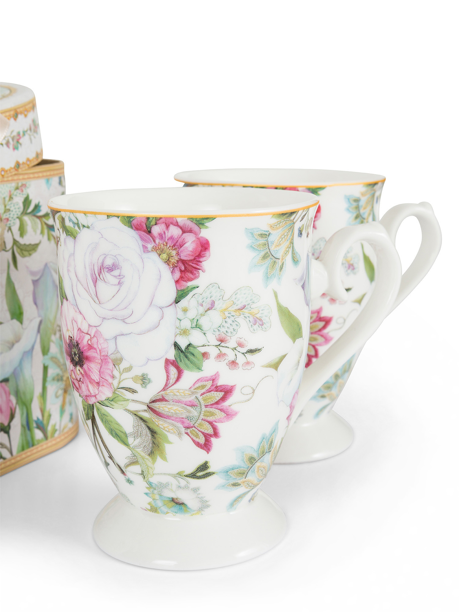 Set of 2 new bone china mugs with flower motif, Multicolor, large image number 1