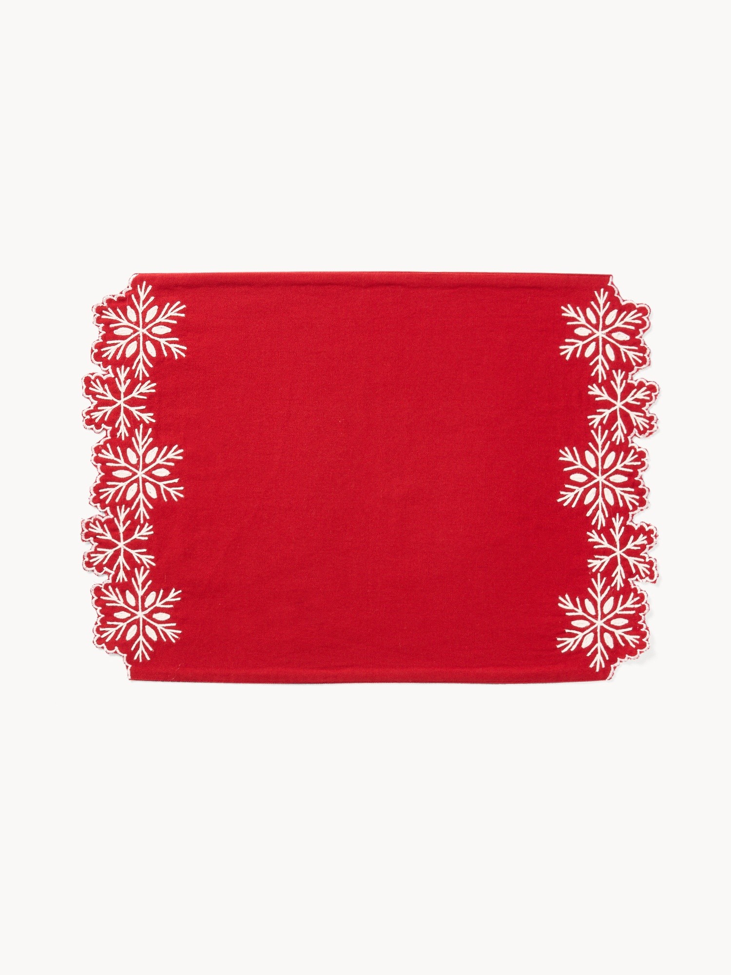 Pure cotton slub placemat with a snowflake applique, Red, large image number 0