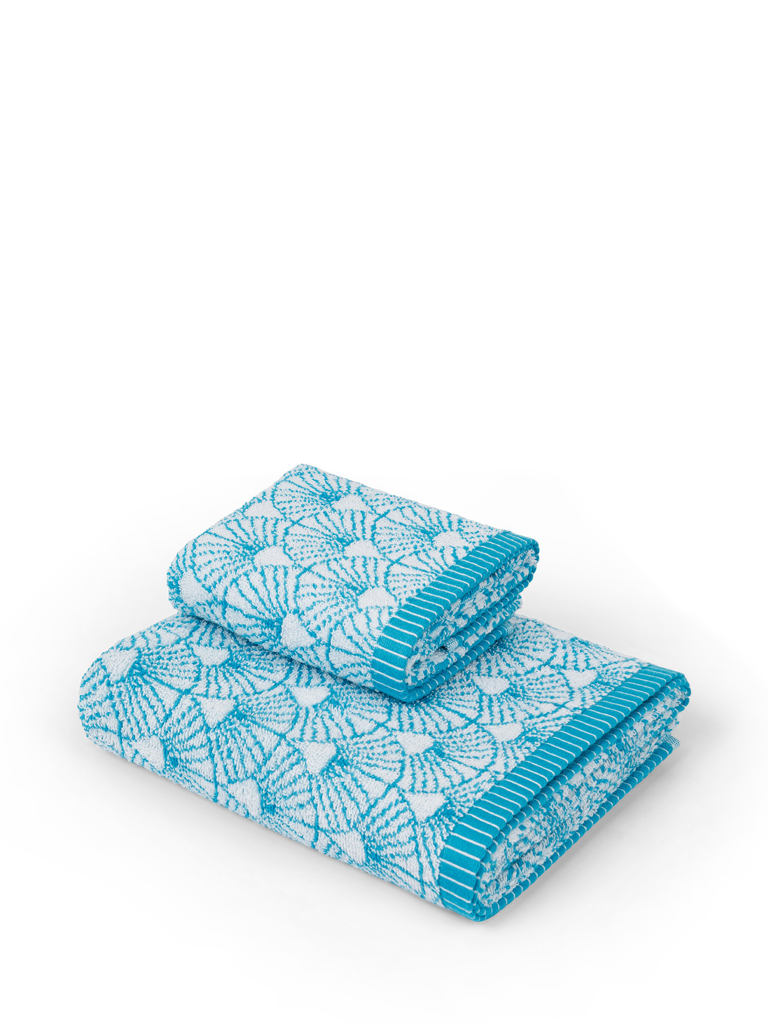 Asciugamano spugna di cotone motivo ventagli, Azzurro, large image number 0