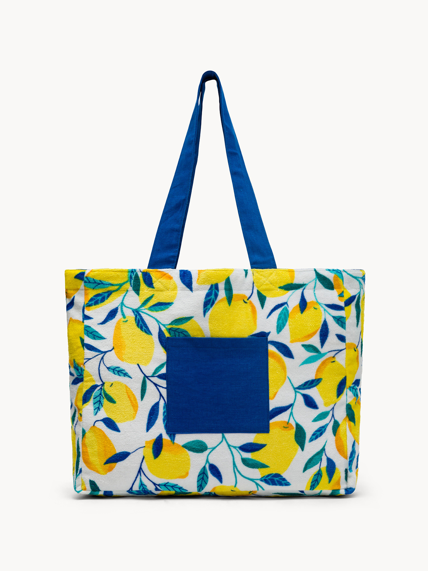 Lemon Print Cotton Beach Bag, Multicolor, large image number 0