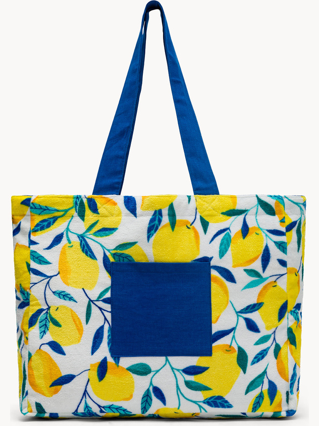 Lemon Print Cotton Beach Bag