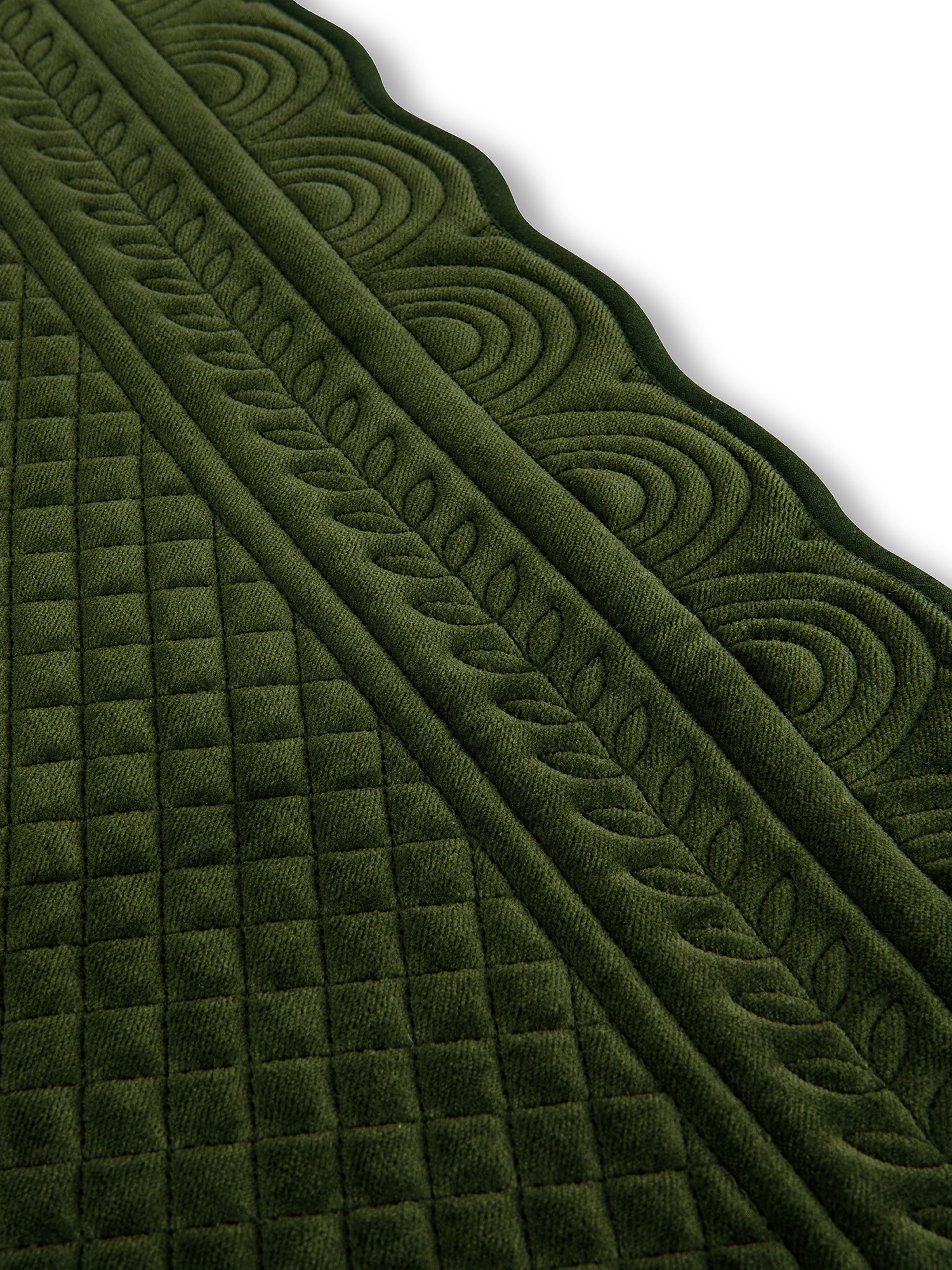Solid color quilted cotton velvet table runner, Green, large image number 1