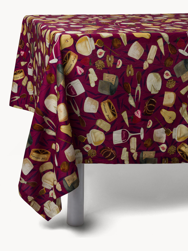 Cotton panama tablecloth with cheese print