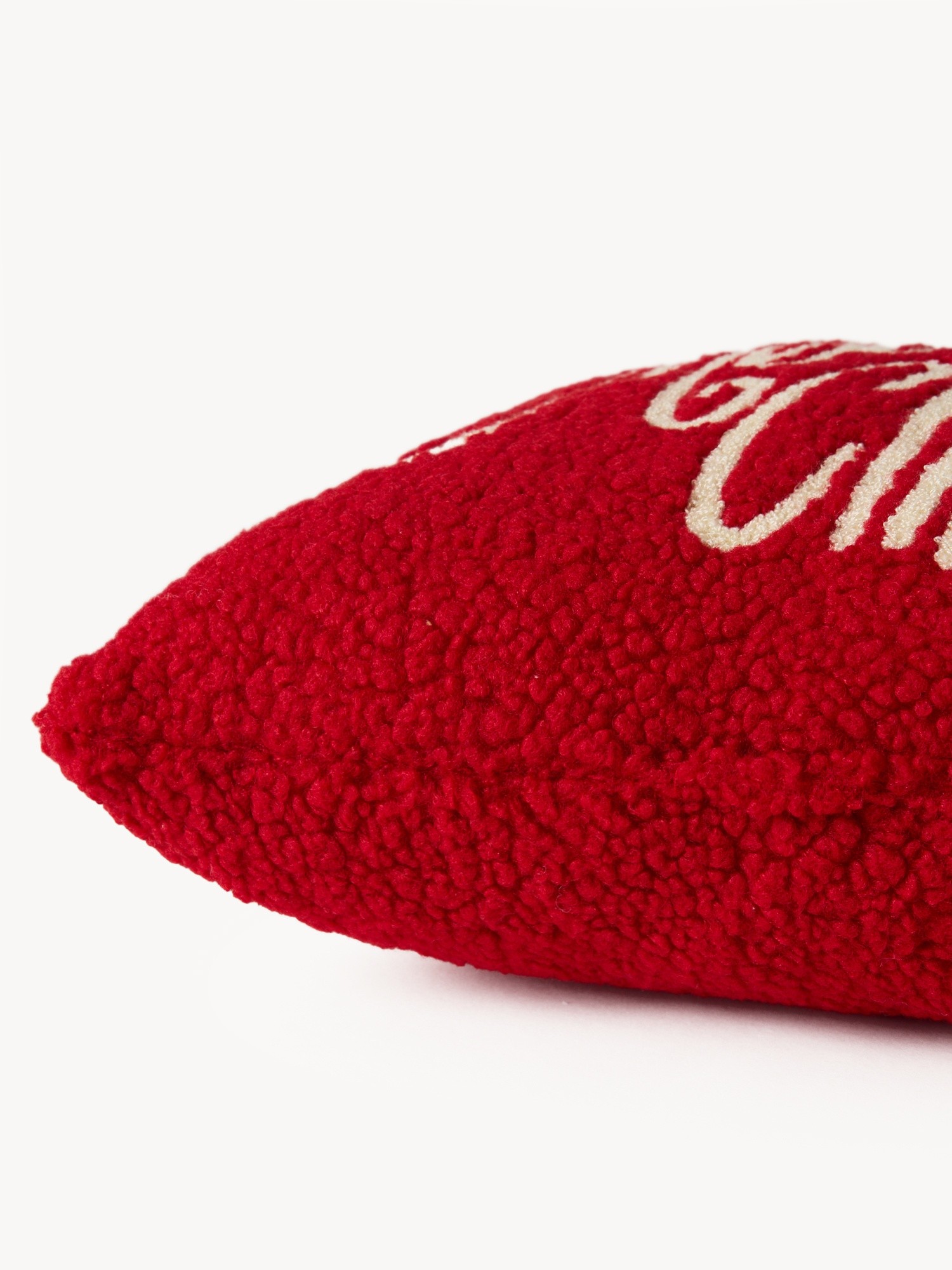 Embroidered boucl&eacute; fabric cushion 50x35cm, Red, large image number 1