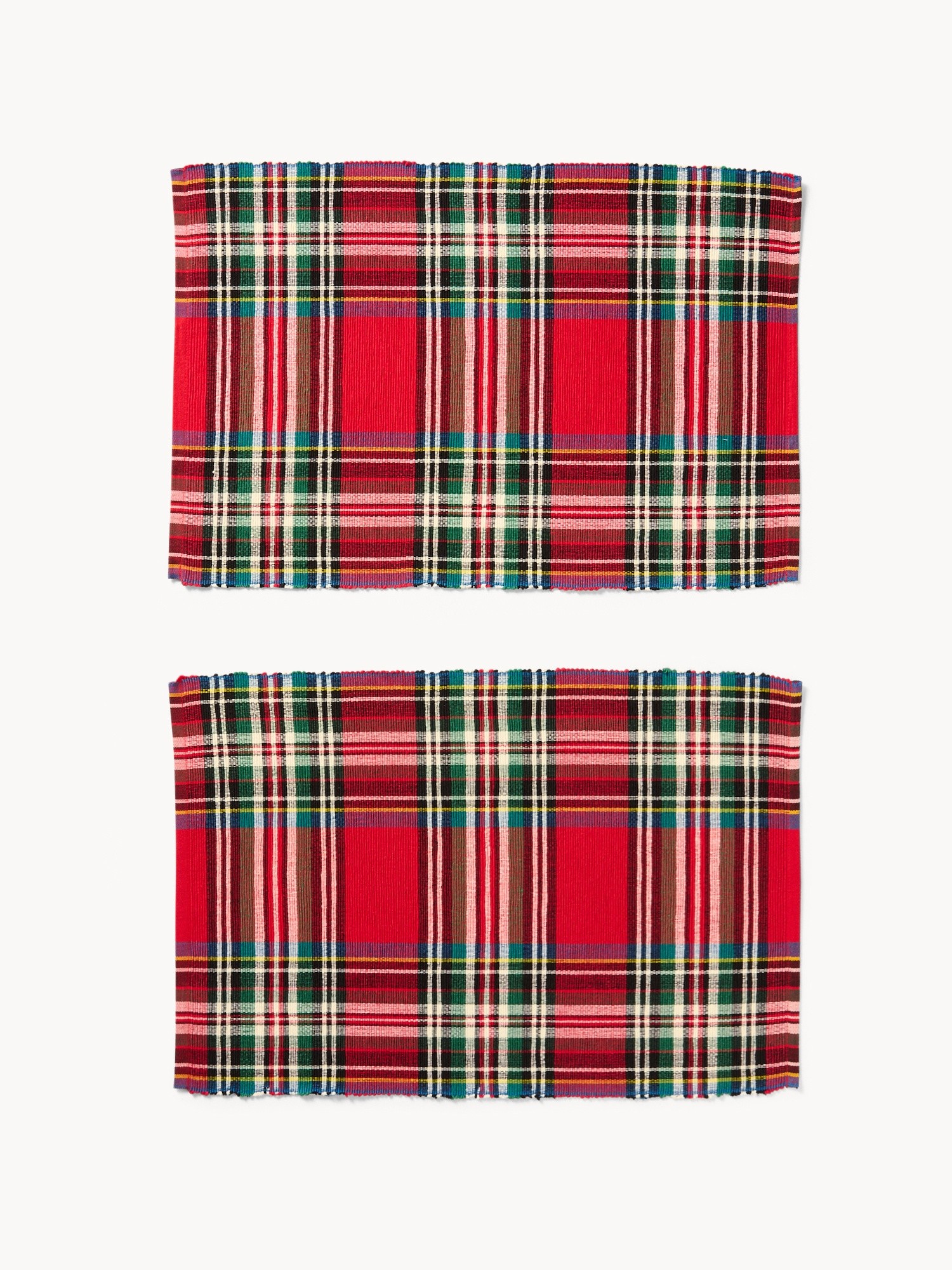 Set of 2 yarn-dyed,ribbed pure cotton placemats with a tartan pattern, Red, large image number 0