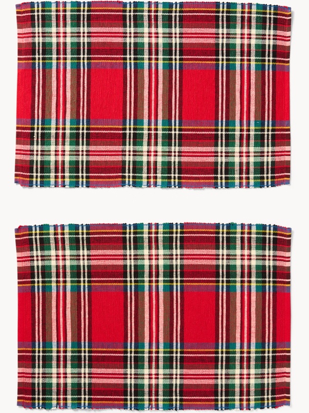 Set of 2 yarn-dyed,ribbed pure cotton placemats with a tartan pattern