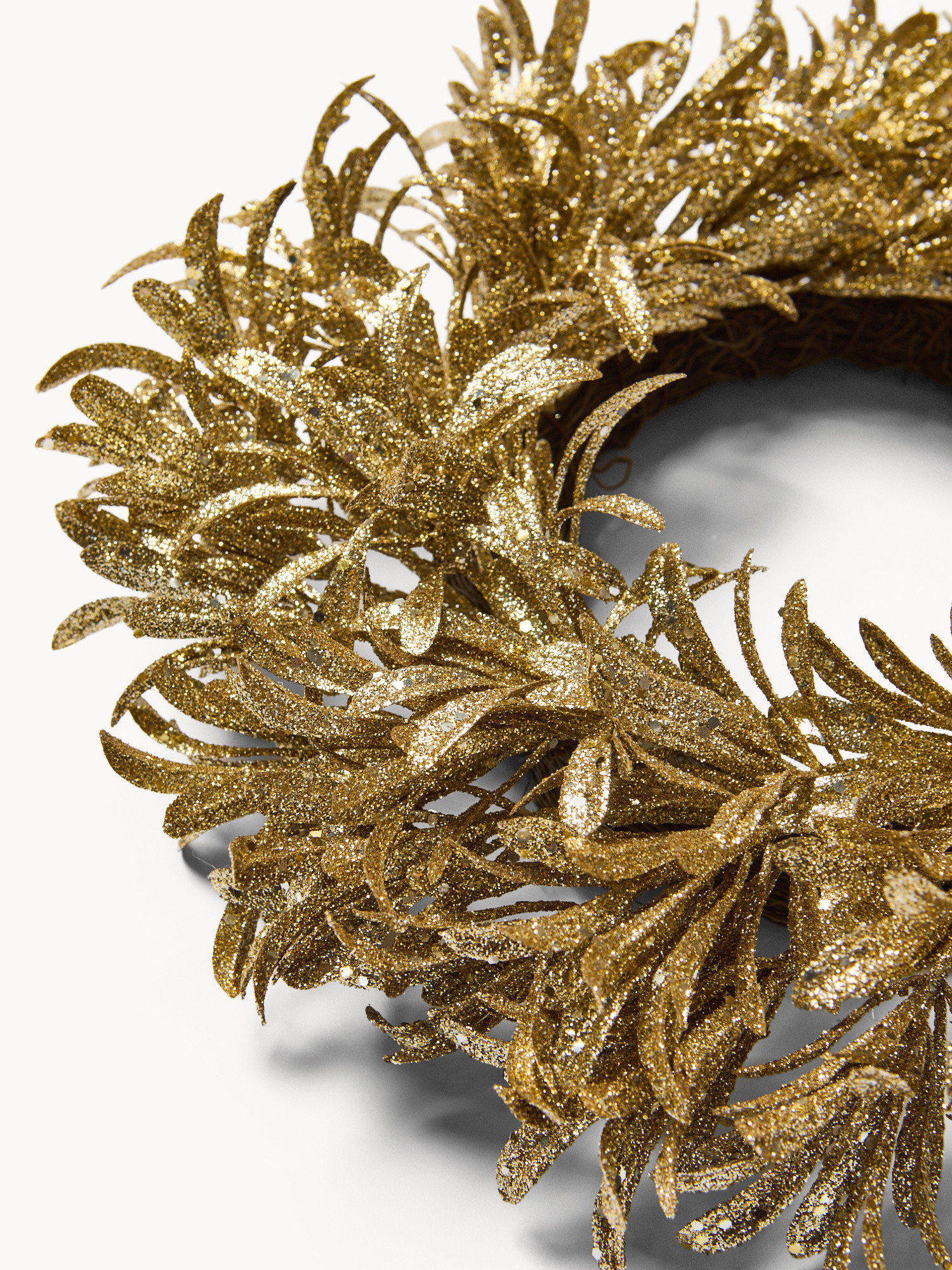 Corona decorativa con foglie dorate, Oro, large image number 1