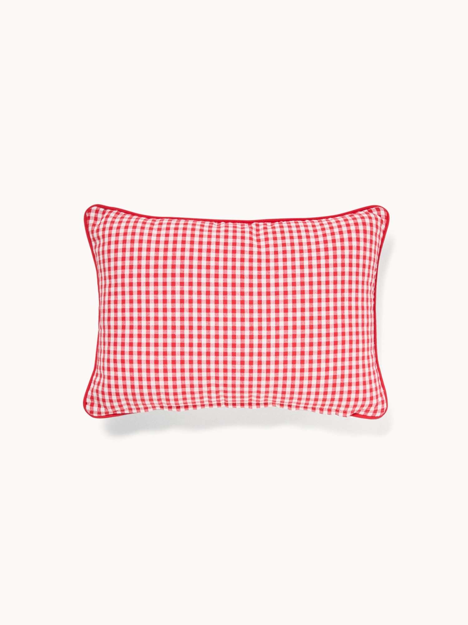 Cotton gingham cushion with Love embroidery, 35x50cm - Discounted Price, Red, large image number 1