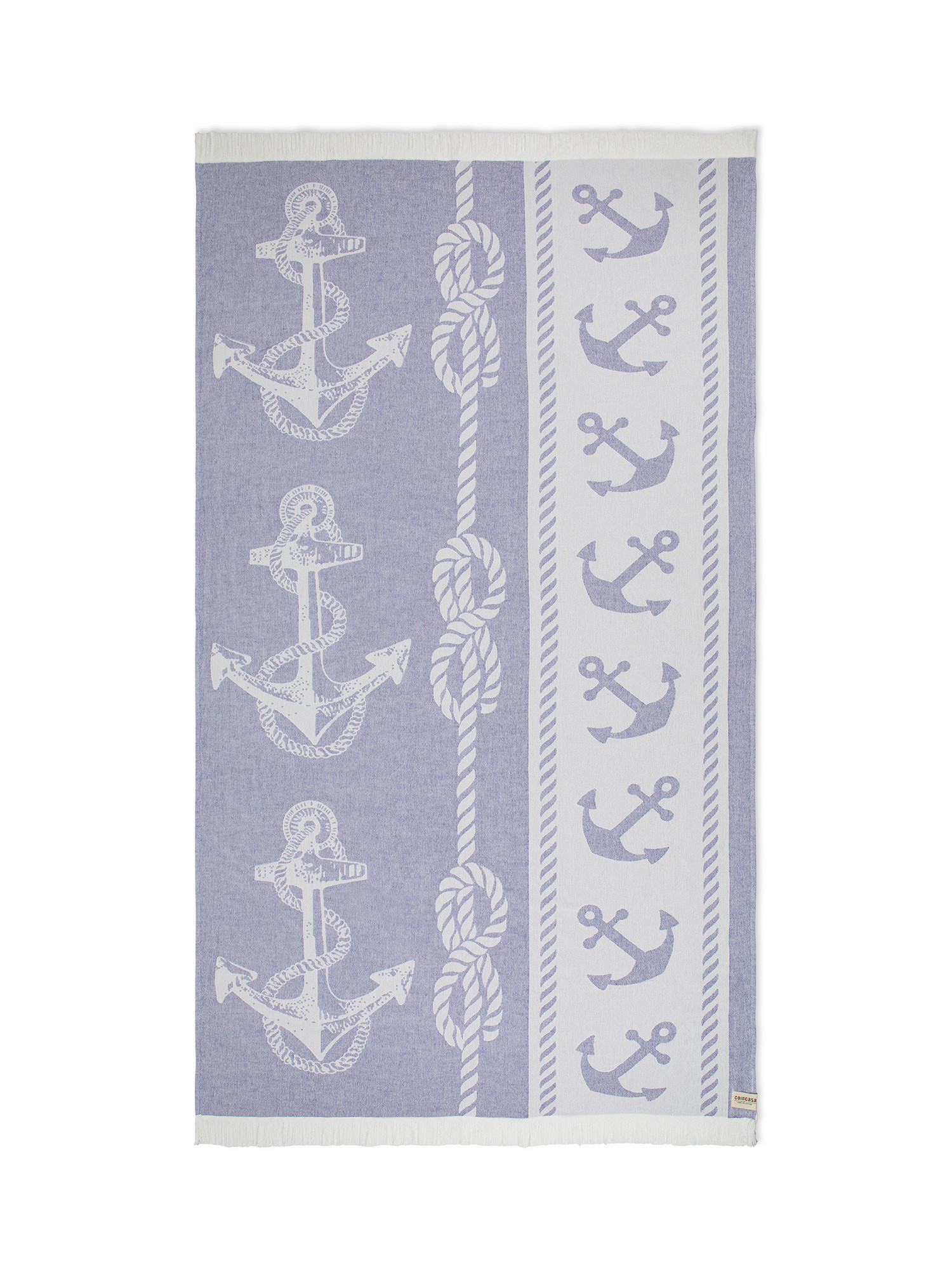 Light cotton hammam beach towel with anchor motif, Blue, large image number 0