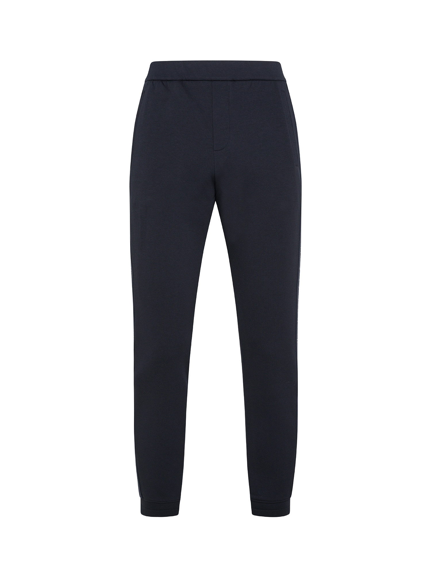 Emporio Armani - Double jersey joggers with jacquard logo tape, Dark Blue, large