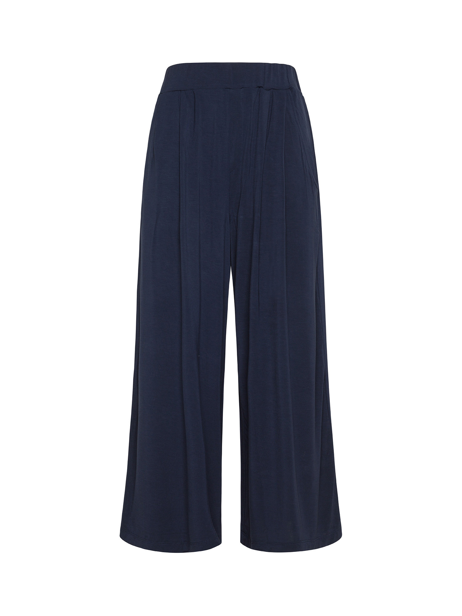 Wide-leg trousers in bamboo viscose, with elastic waist., Navy Blue, large image number 0