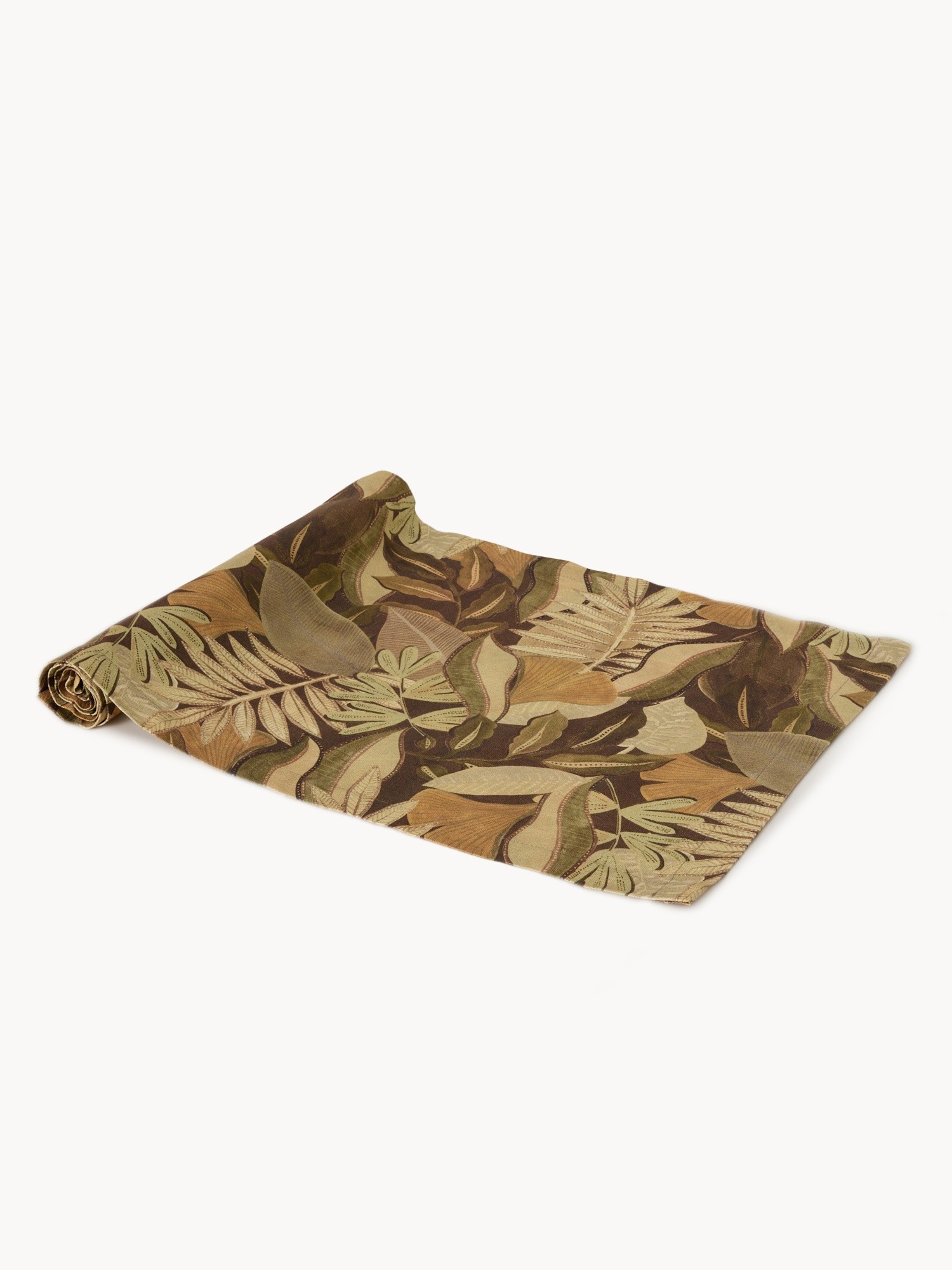 Cotton panama table runner with foliage print, Brown, large image number 0