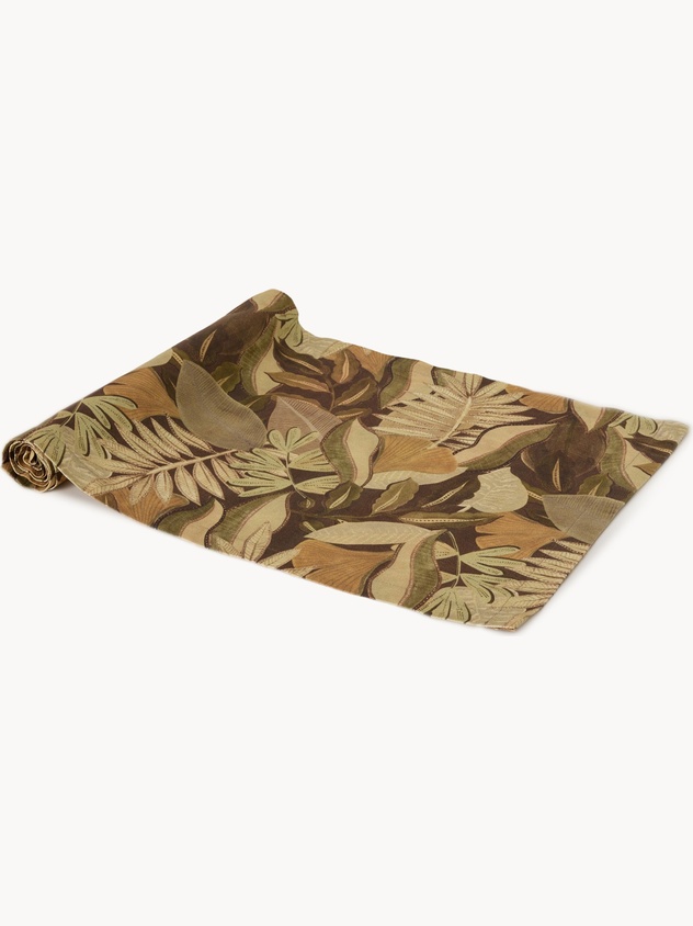 Cotton panama table runner with foliage print