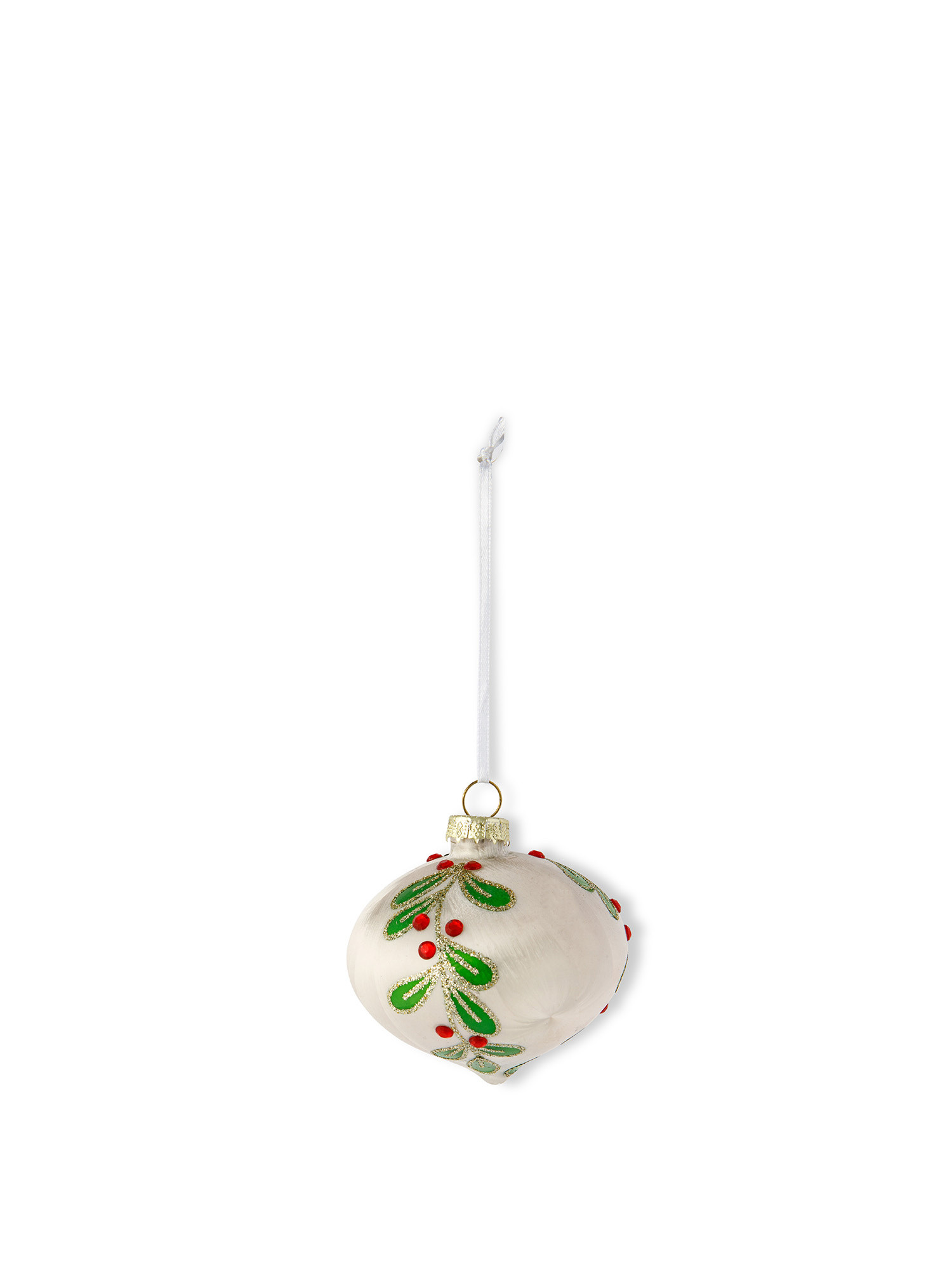 Hand decorated glass tree decoration, White, large image number 0