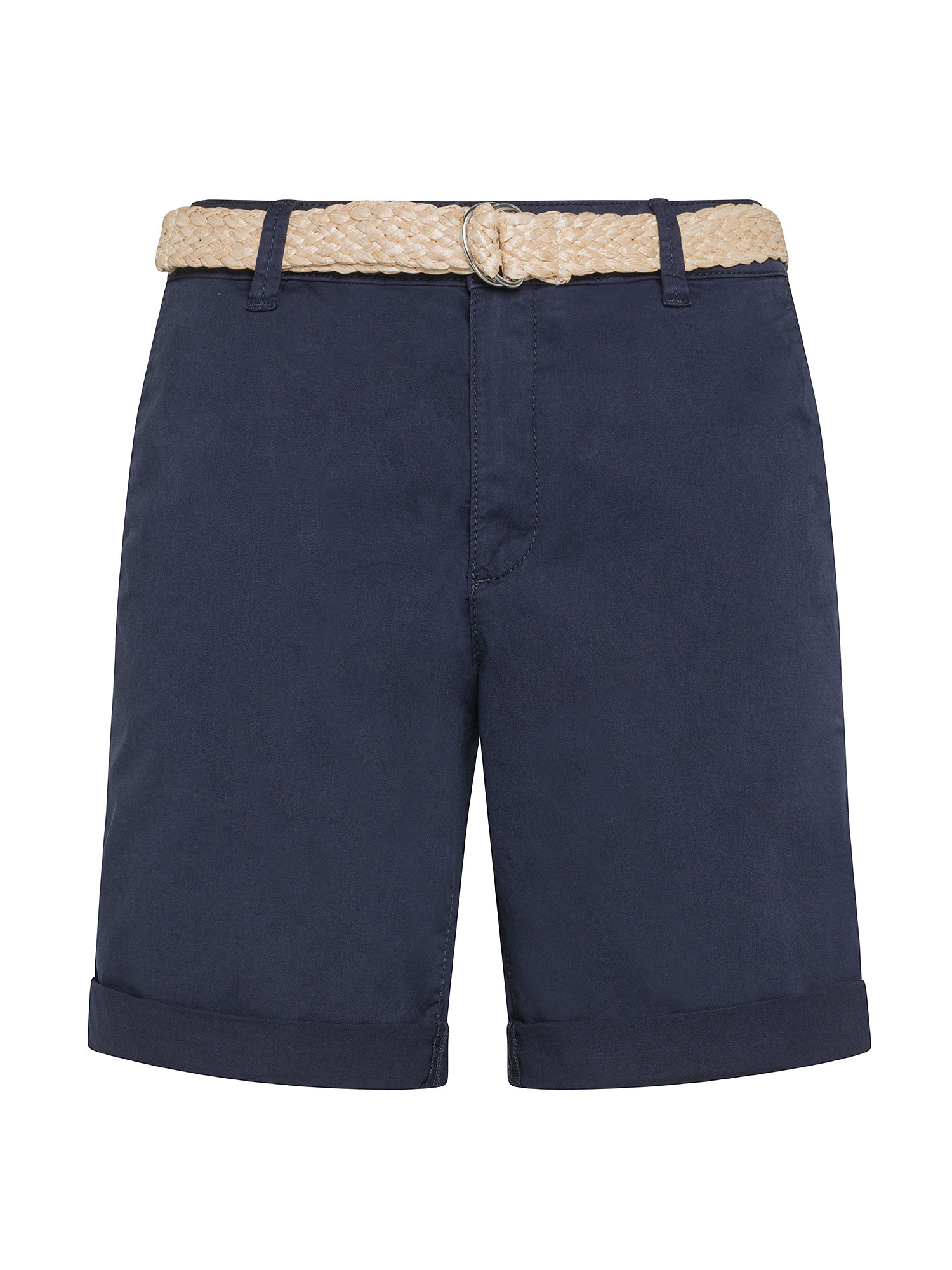 Esprit - Shorts con cintura intrecciata in rafia, Blu scuro, large image number 0