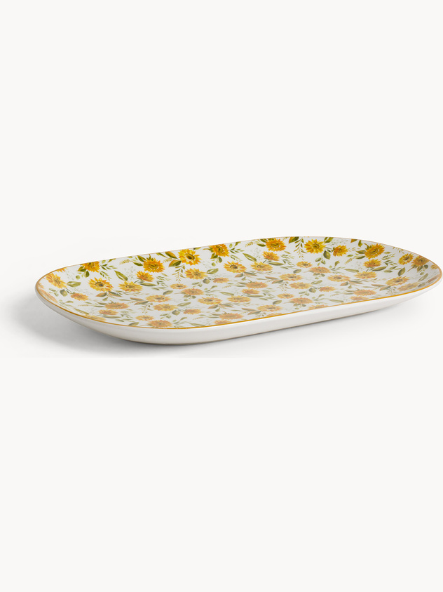 New bone china oval plate with sunflower motif