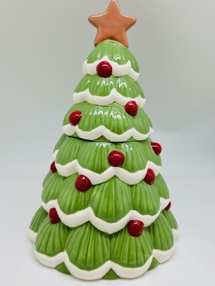 Ceramic cookie jar with Christmas tree motif