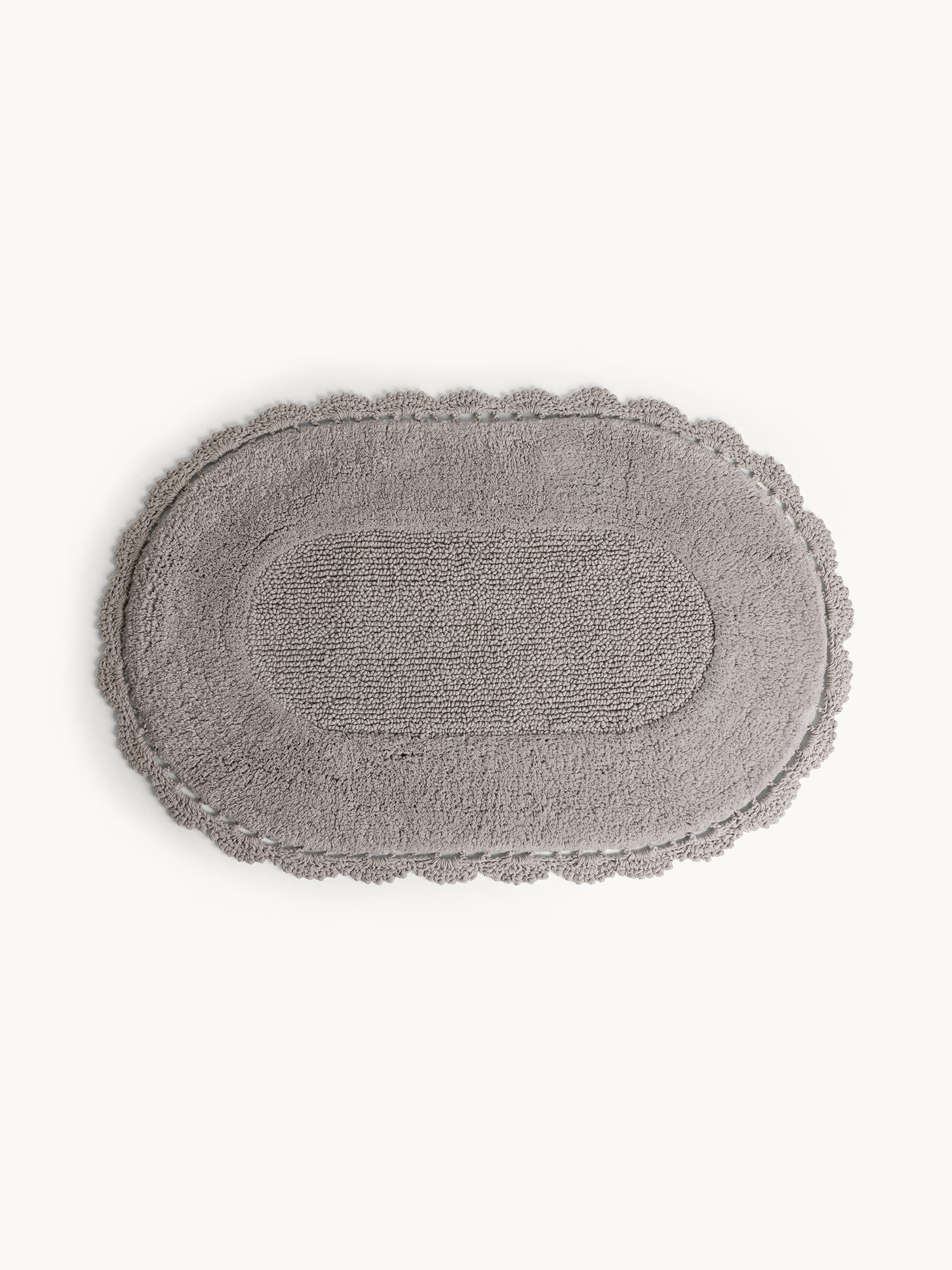 Tappeto bagno ovale con applicazioni crochet, Grigio, large image number 0