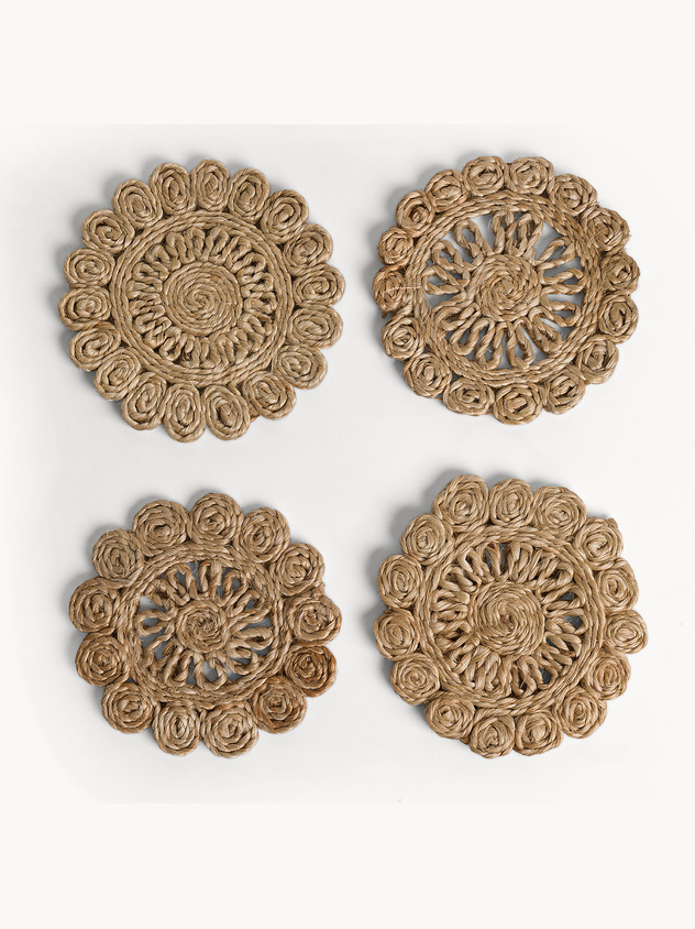Set of 4 hand-woven jute coasters