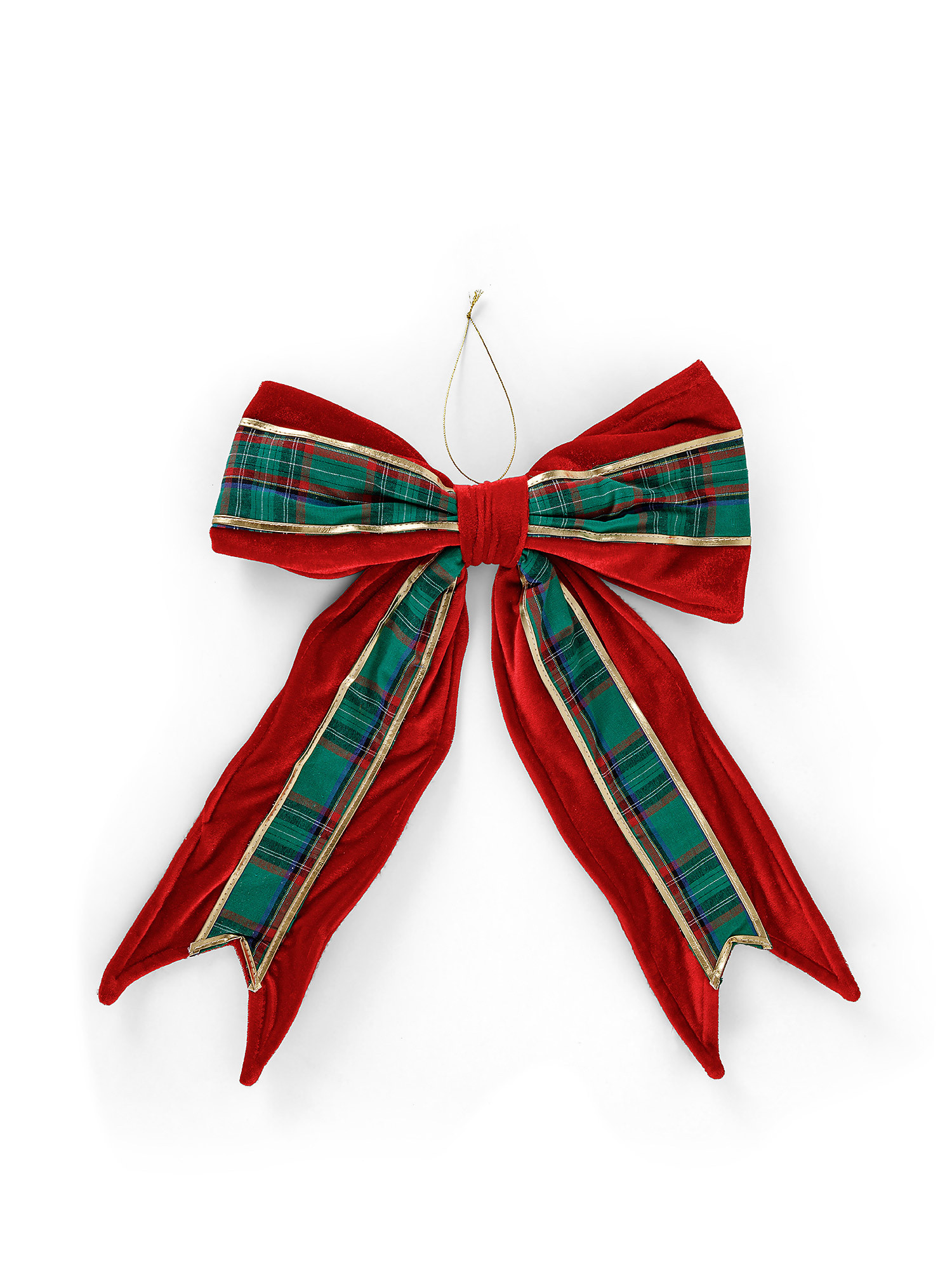Decorative tartan fabric bow, Red, large image number 0