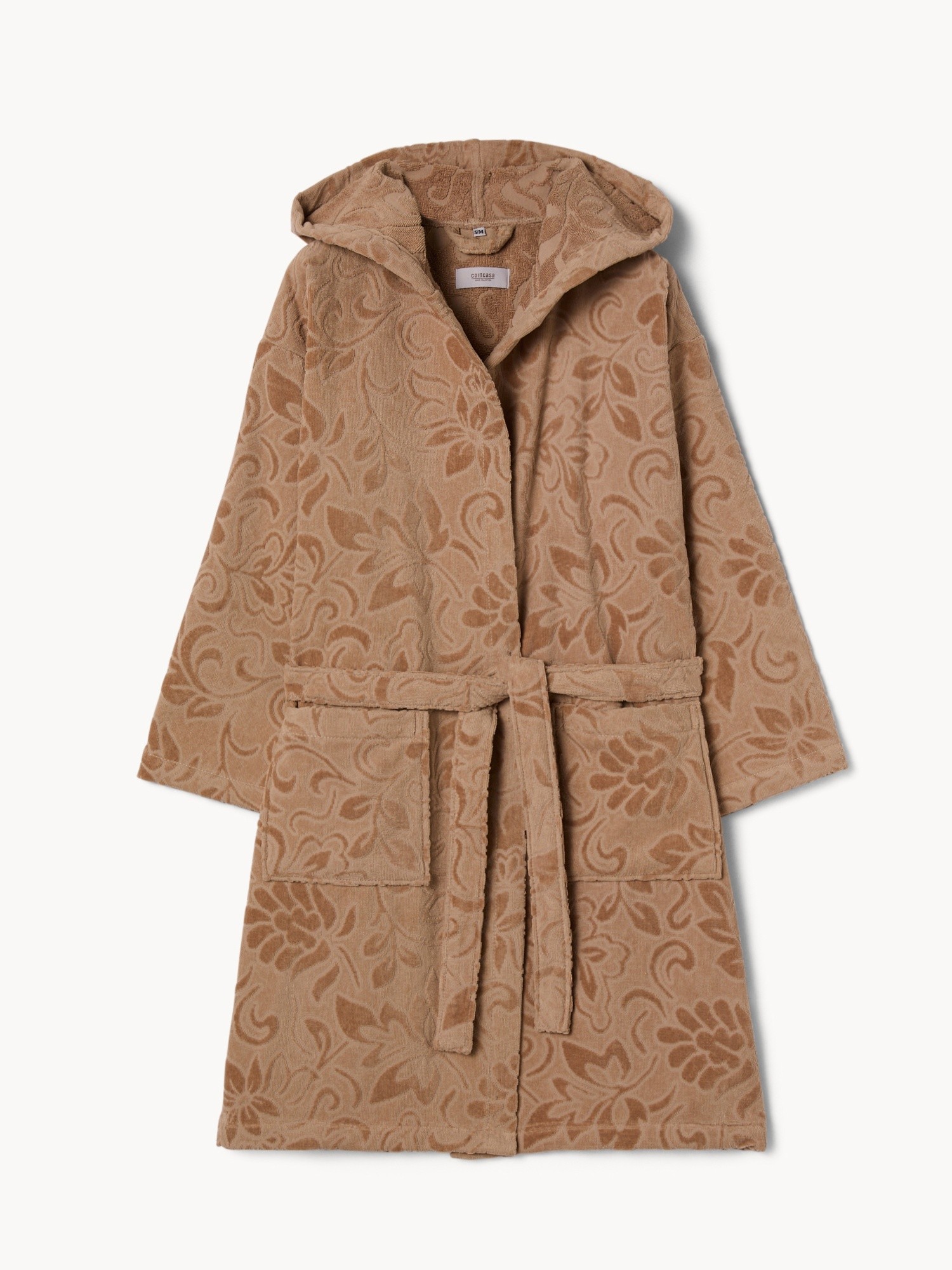 Accappatoio con fantasia damascata in puro cotone velour - Prezzo di lancio, Beige, large image number 0