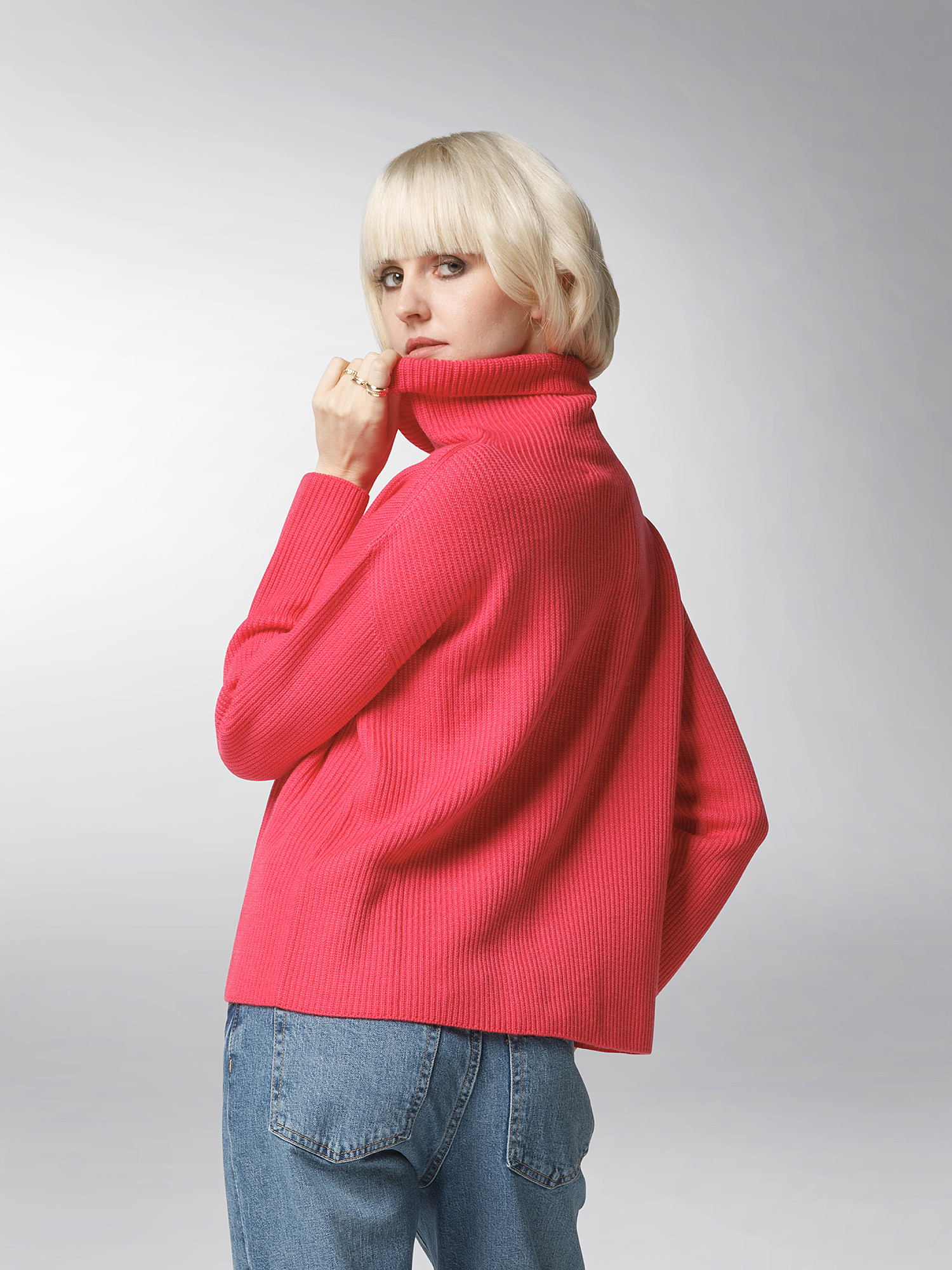 K Collection - Turtleneck pullover in extrafine wool, Pink Fuchsia, large image number 5
