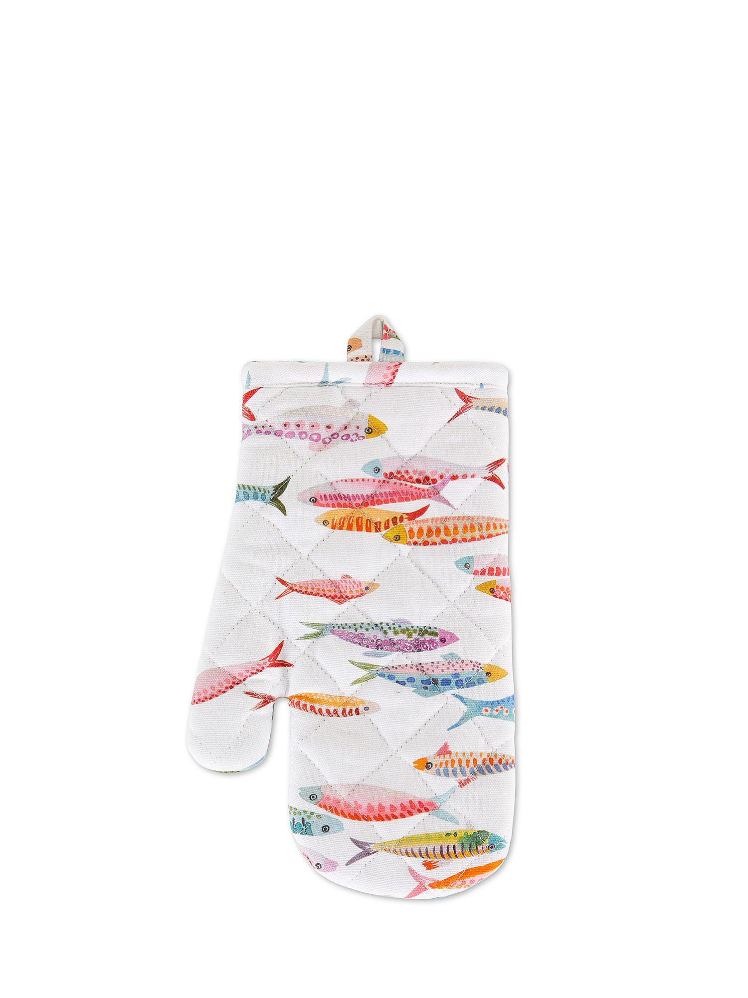 Oven mitt in 100% cotton with sardine print, White, large image number 0