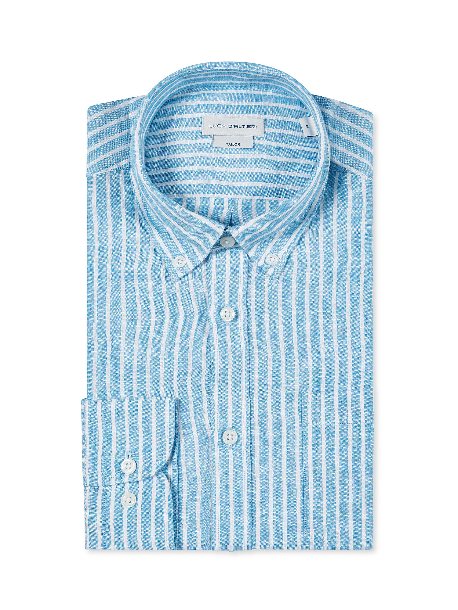 Luca D'Altieri - Tailor fit shirt in pure linen, Turquoise, large image number 2