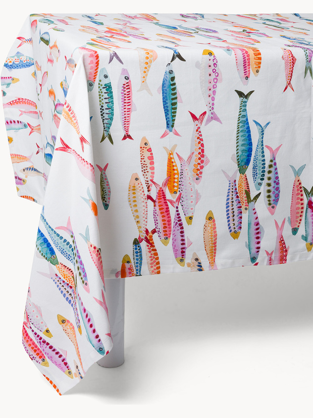 Pure cotton panama tablecloth with fish print
