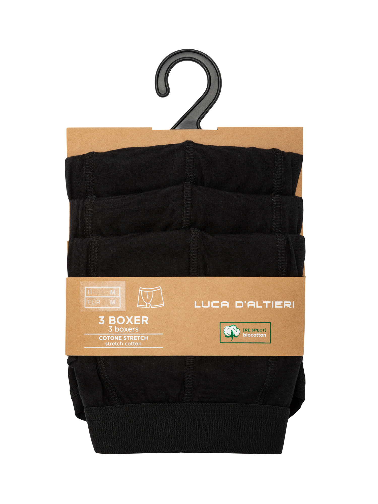 Luca D'Altieri - Set of 3 solid color organic cotton boxers, Black, large image number 1
