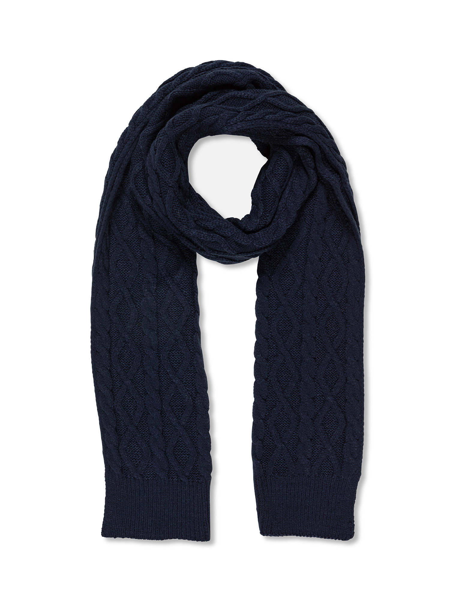 Luca D'Altieri - Scarf with knitted motif, Dark Blue, large image number 0
