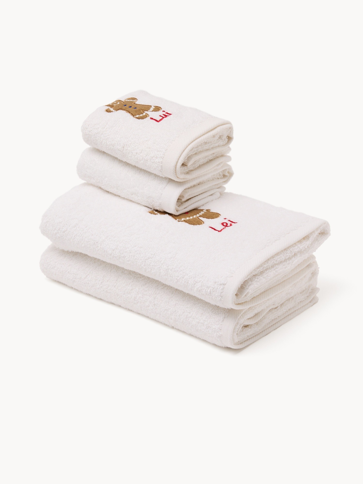 Set of 4 terry towels,gingerbread design, White, large image number 0