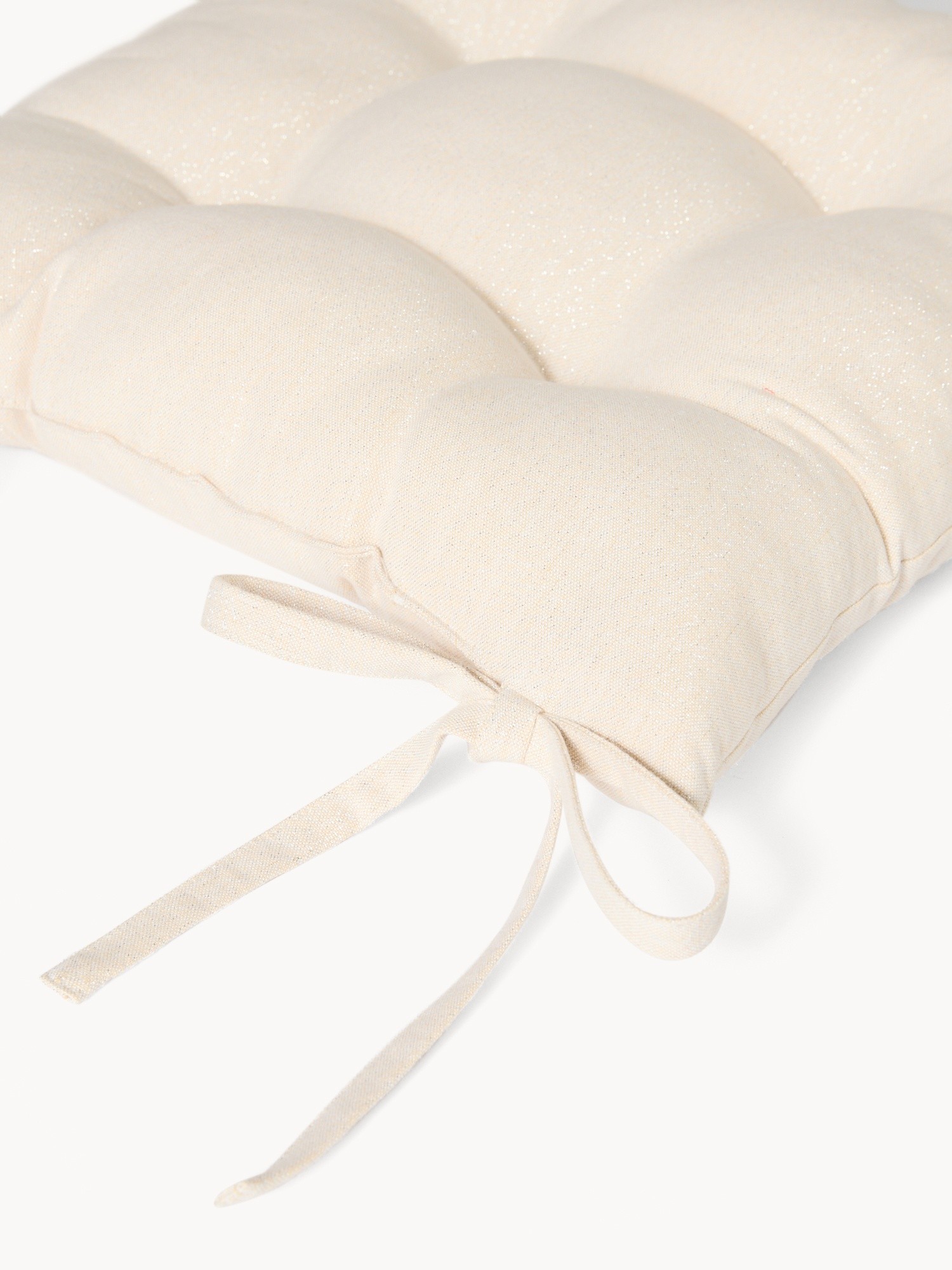 Cotton and lurex chair cushion with ties, White, large image number 1