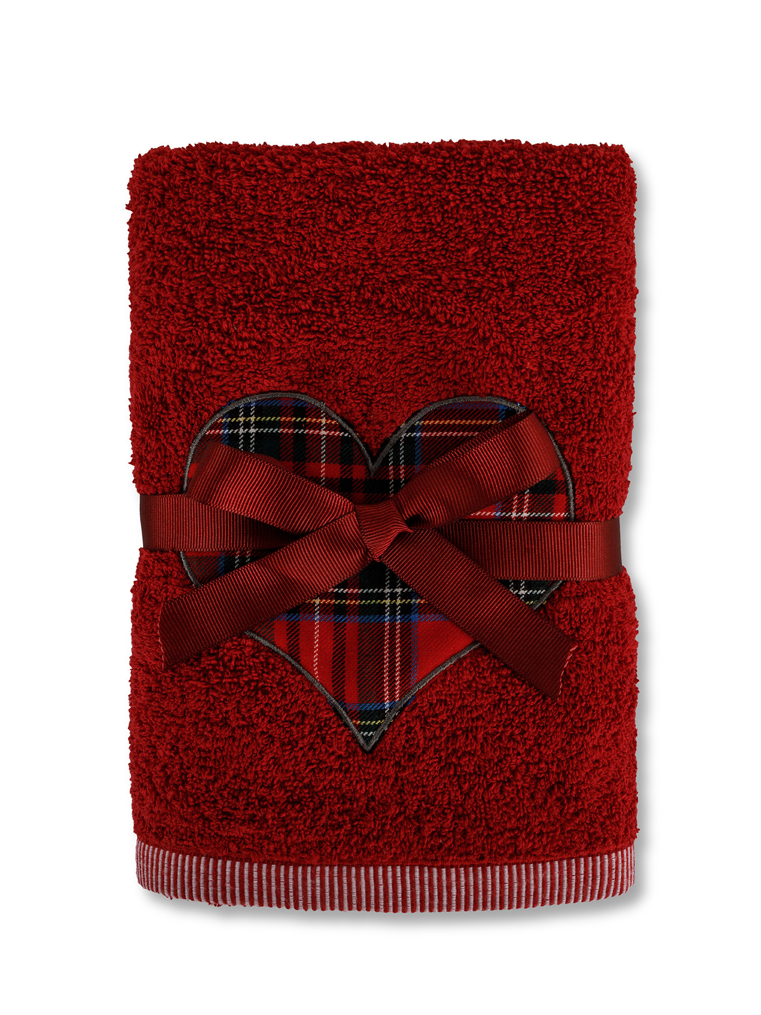 Set 2 asciugamani ricamo cuori, Rosso, large image number 0