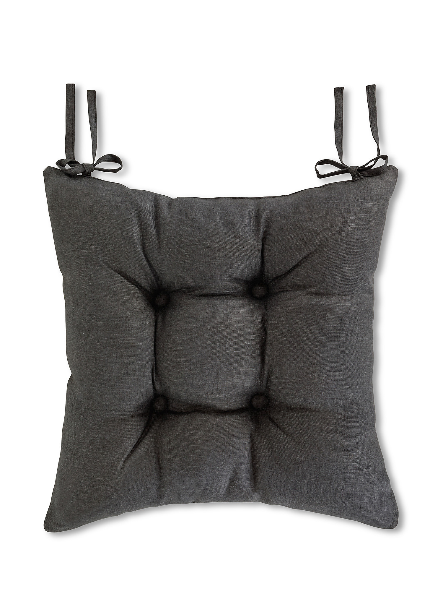 Cuscino da sedia puro lino lavato tinta unita, Grigio scuro, large image number 0