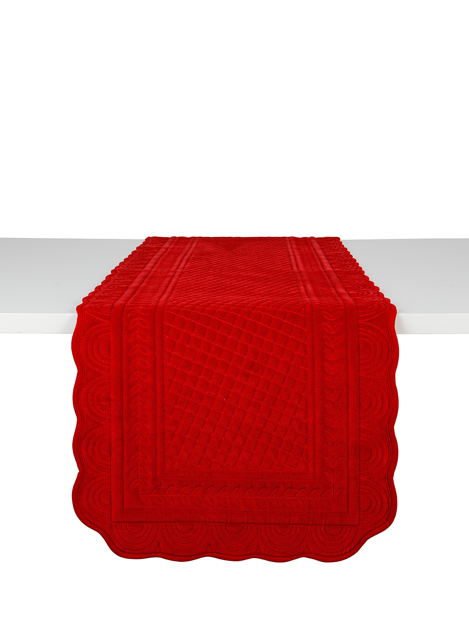 Plain color cotton velvet quilted placemat, Red, large image number 0