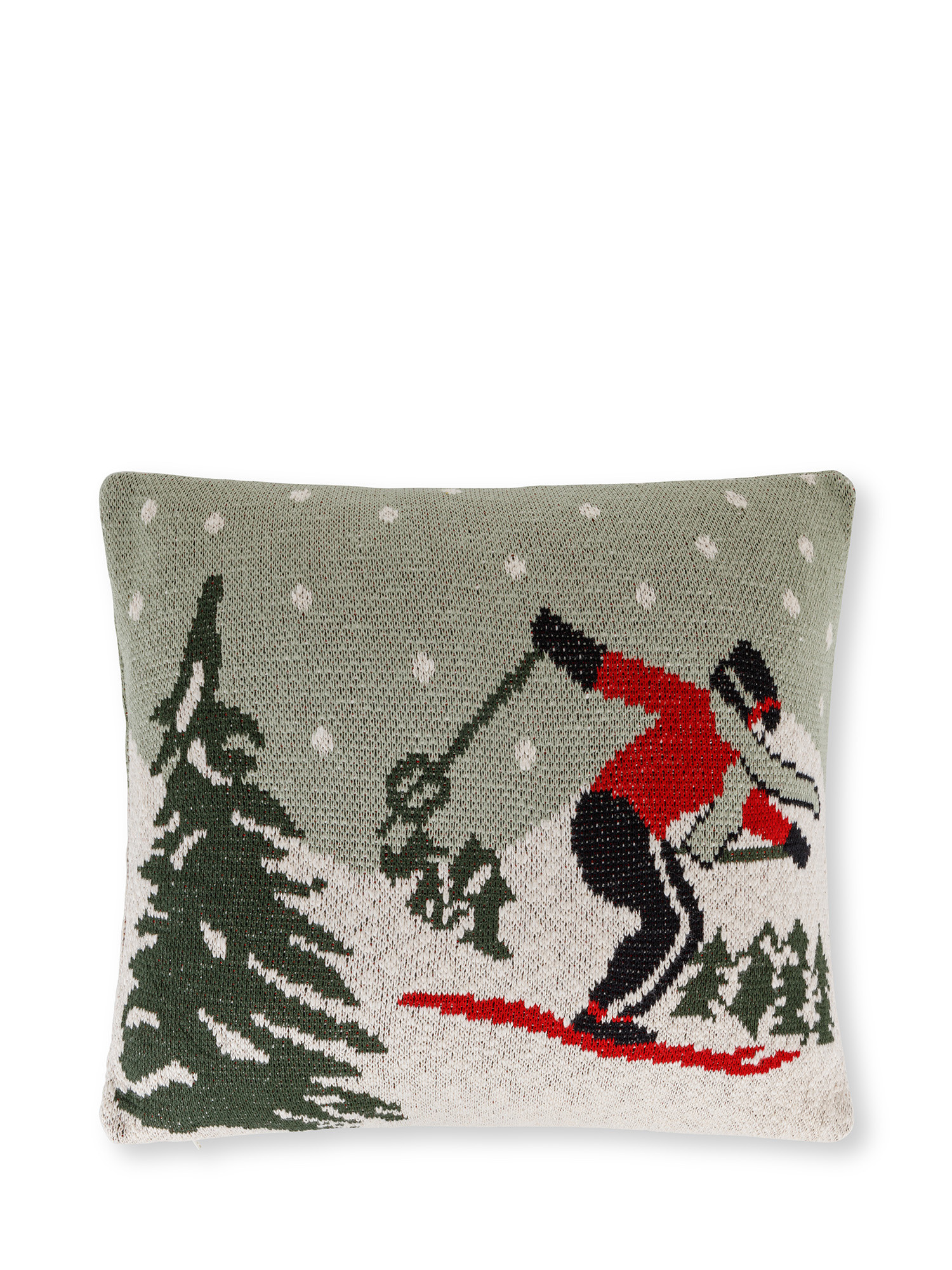 Jacquard knitted cushion with vintage skier motif 45x45 cm, Grey, large image number 0