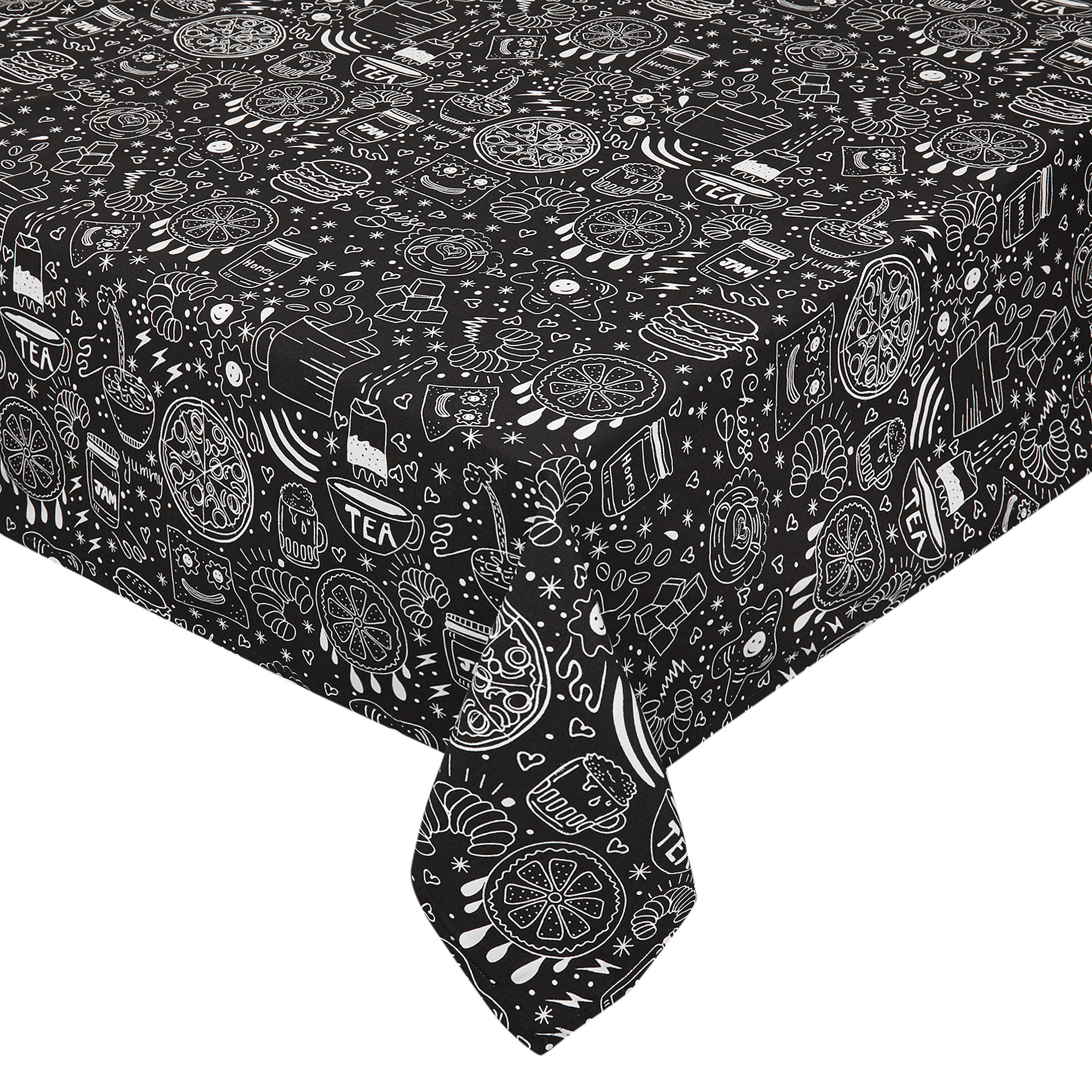 100% cotton tablecloth with food print, Black, large image number 0