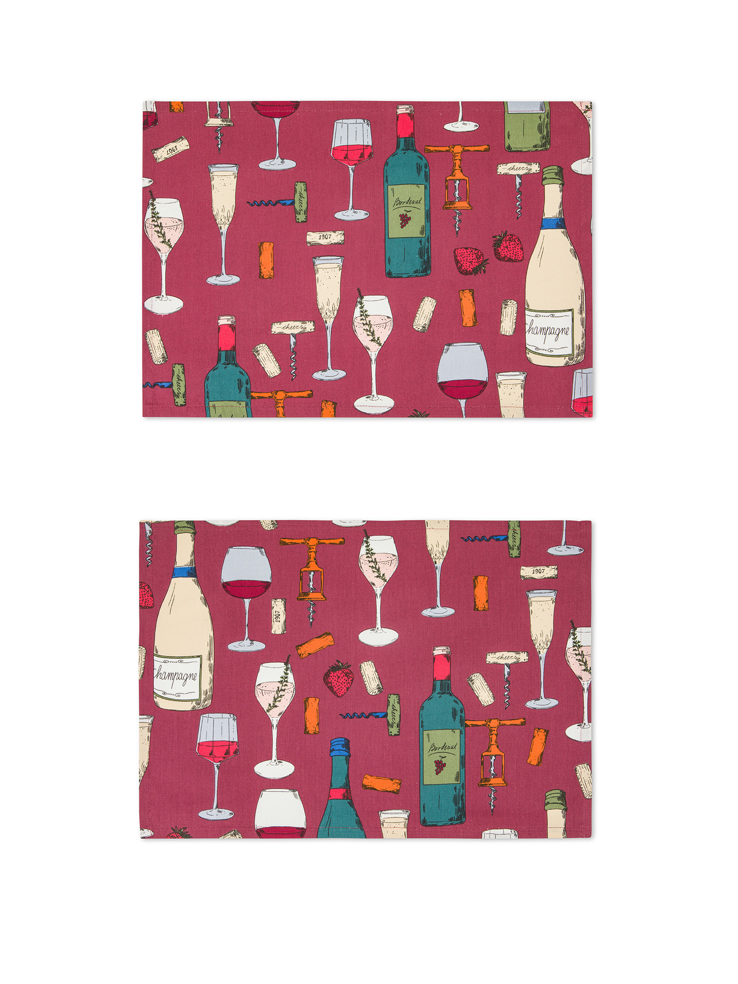Set of 2 panama cotton placemats with wine print, Dark Red, large image number 0