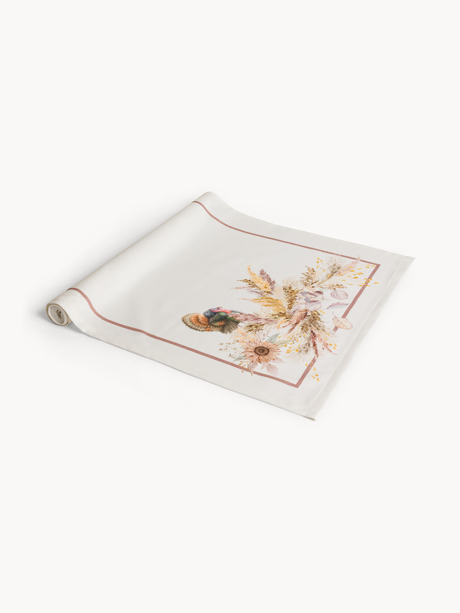 Pampas table runner by Tessitura Randi in printed pure cotton drill, White, large image number 0