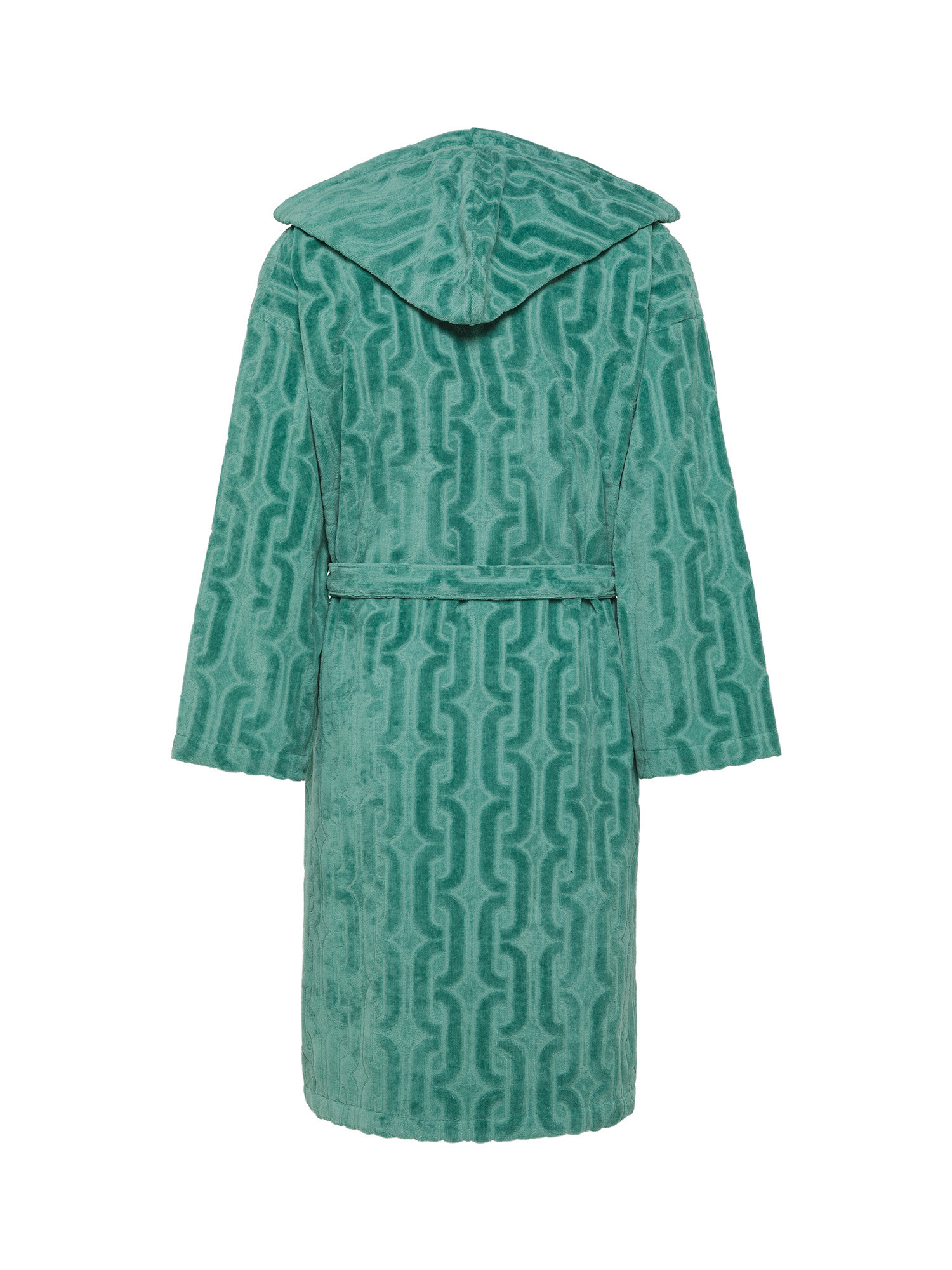 Cotton velour bathrobe with geometric relief pattern, Green, large image number 1