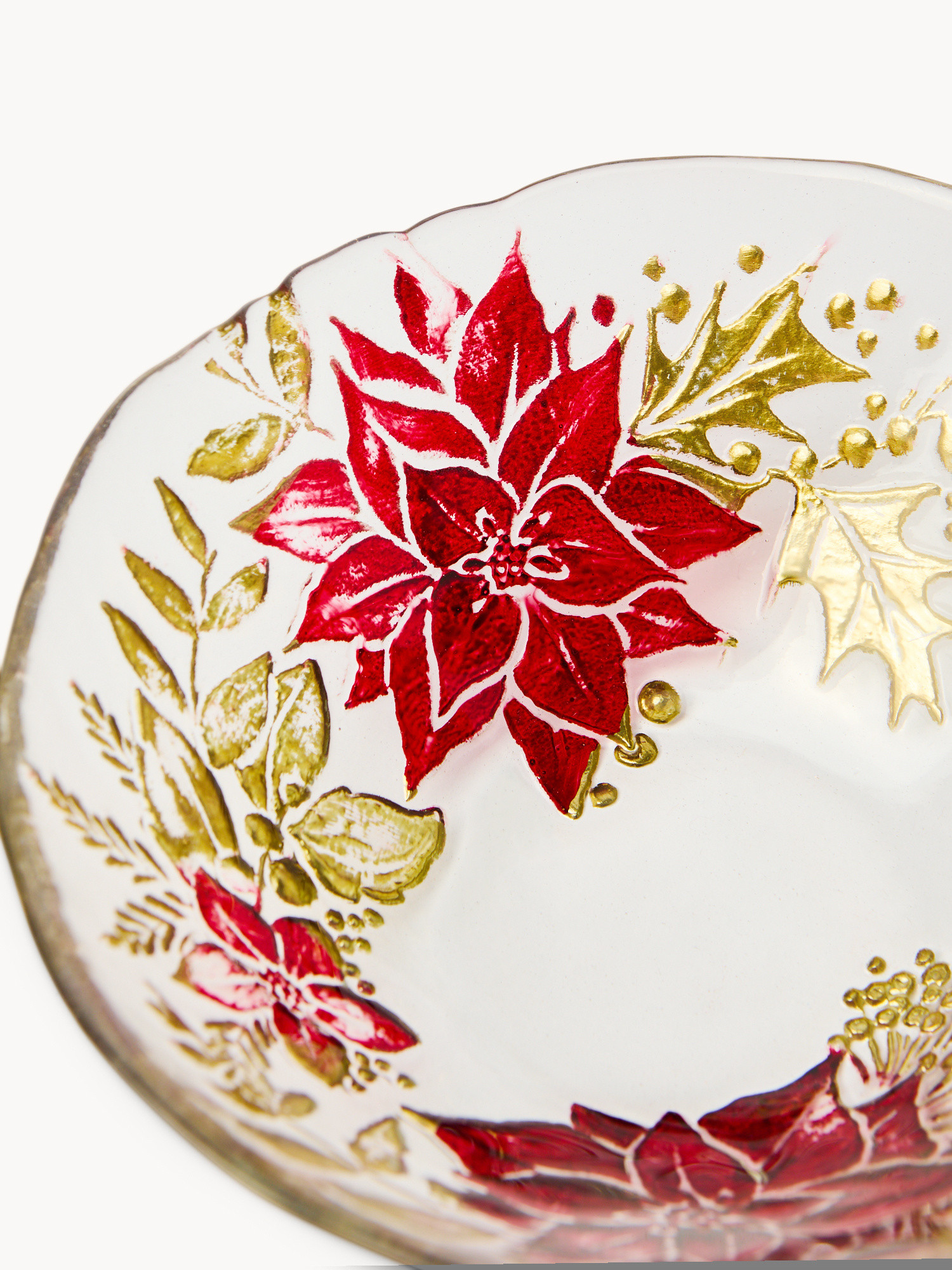 Glass bowl with a flower design, Red, large image number 1