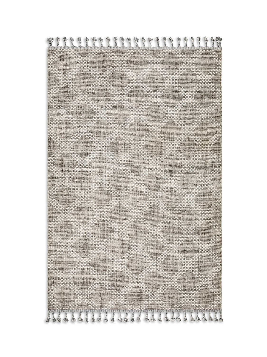 Geometric pattern rug with fringes, Grey, large image number 0