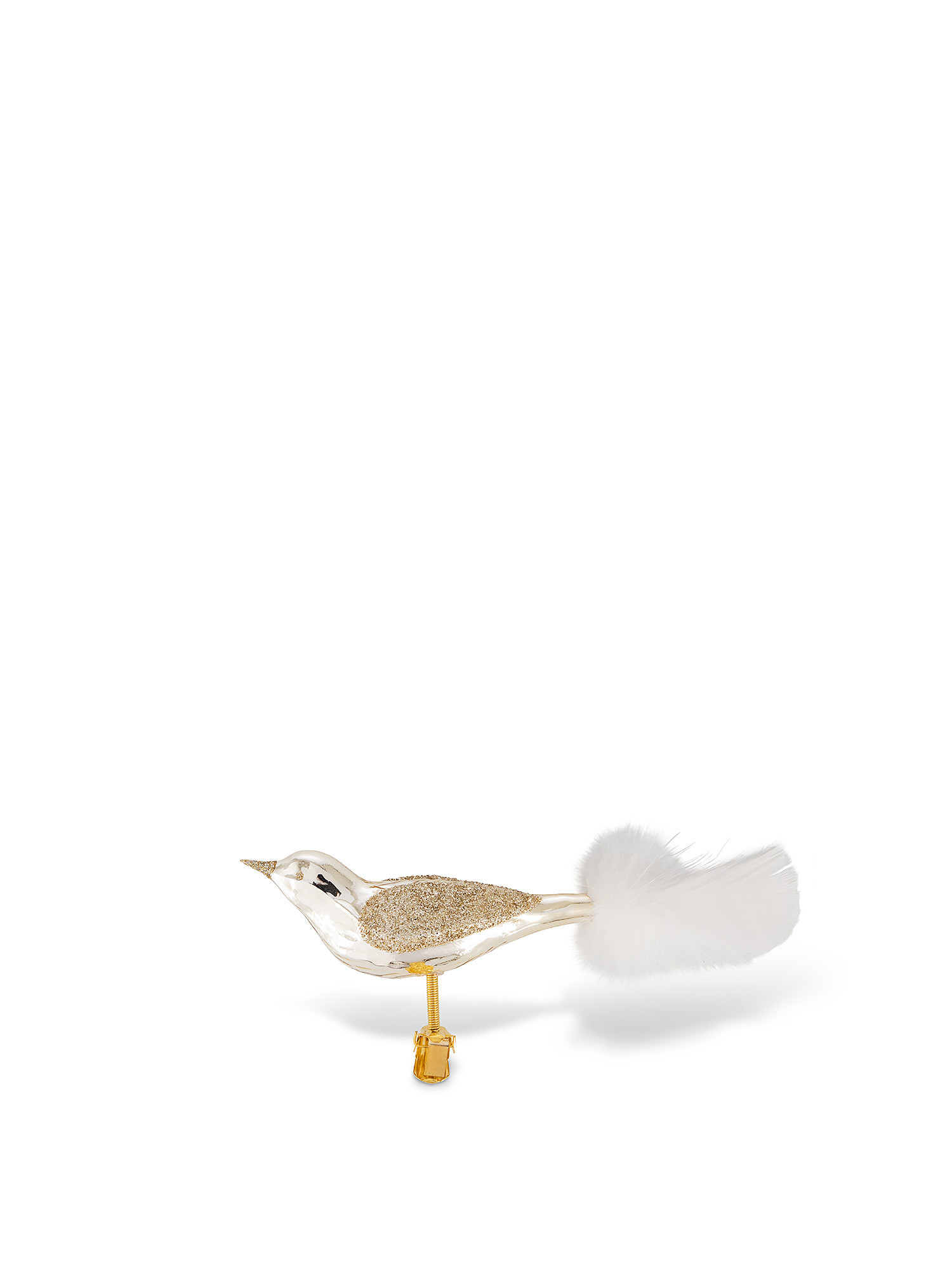 Decorazione uccellino in vetro soffiato a bocca decorato a mano, Oro, large image number 0
