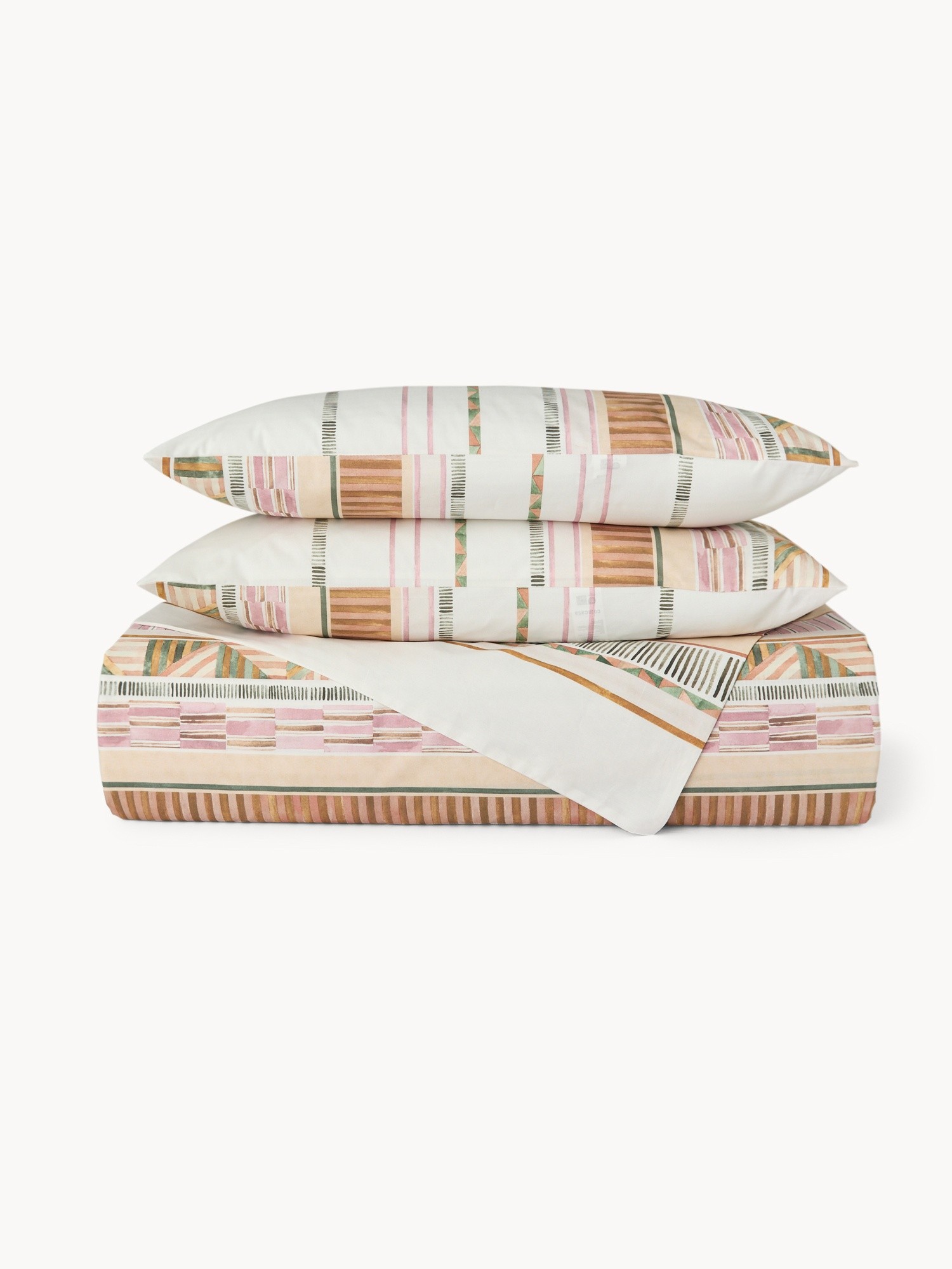 Cotton percale sheet set with geometric pattern - Discounted Price, Pink, large image number 0