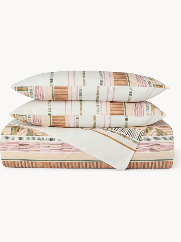 Cotton percale sheet set with geometric pattern - Discounted Price